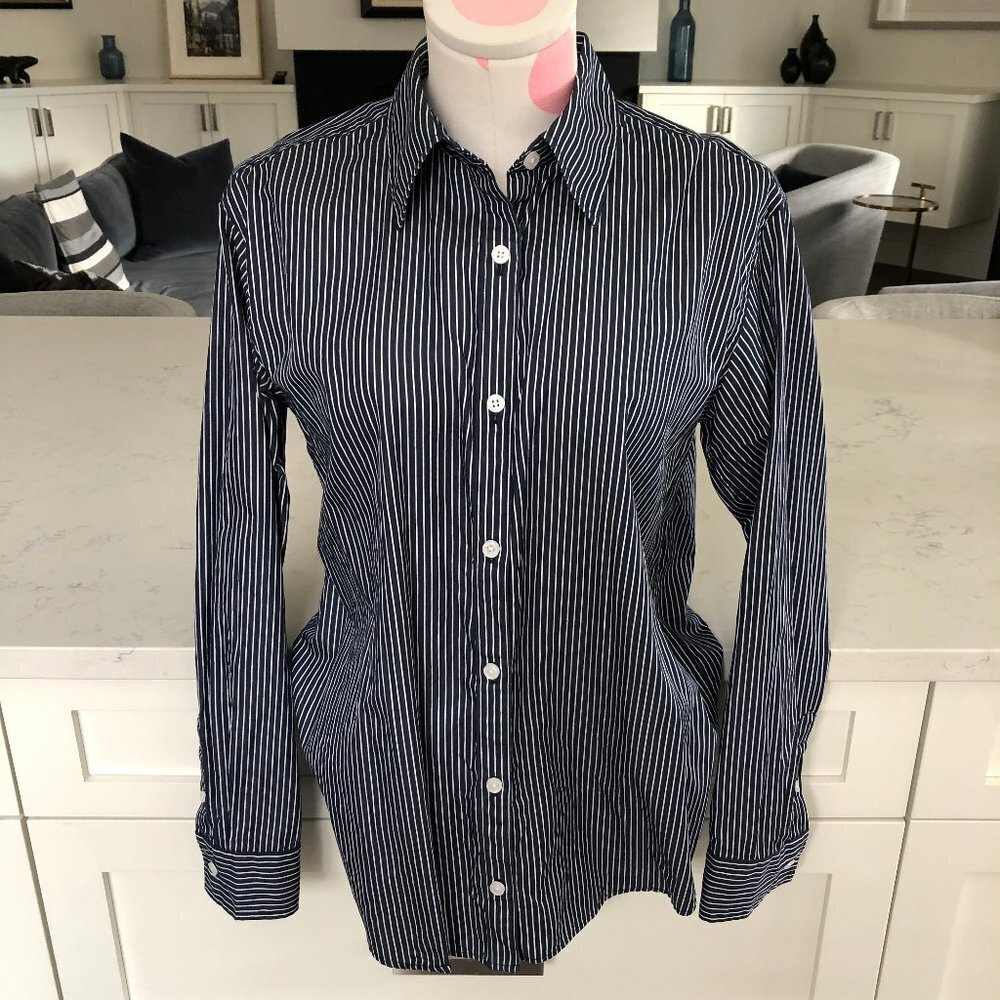 Mavi Jeans Co. Casual Lg Slv Button Down Cotton Striped Shirt Navy Wht Sz S NWOT